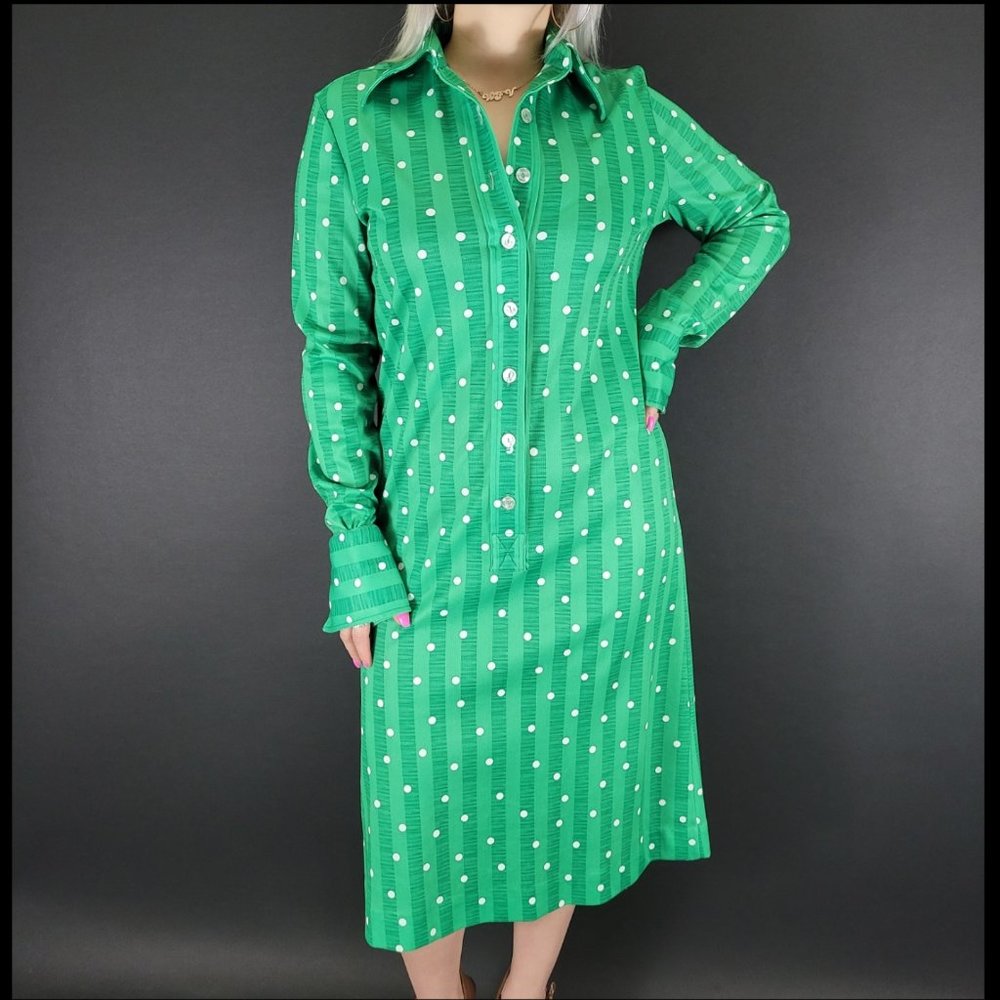 70s Bleeker Street Long Sleeve Striped Polka Dot Shirt Dress